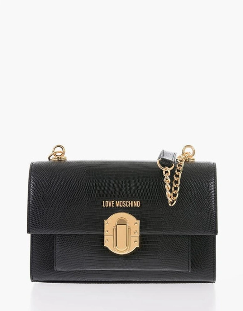Logo Metal Snap Button Shoulder Bag Women - Black