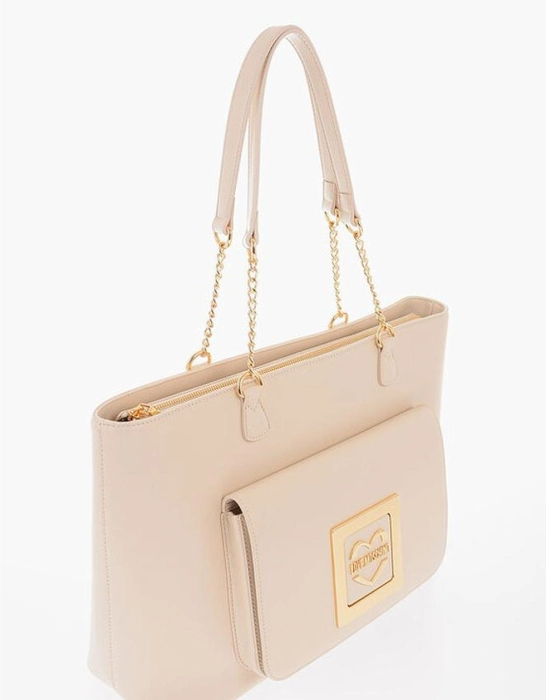 Metal Logo Shoulder Bag with External Pocket Women - Beige