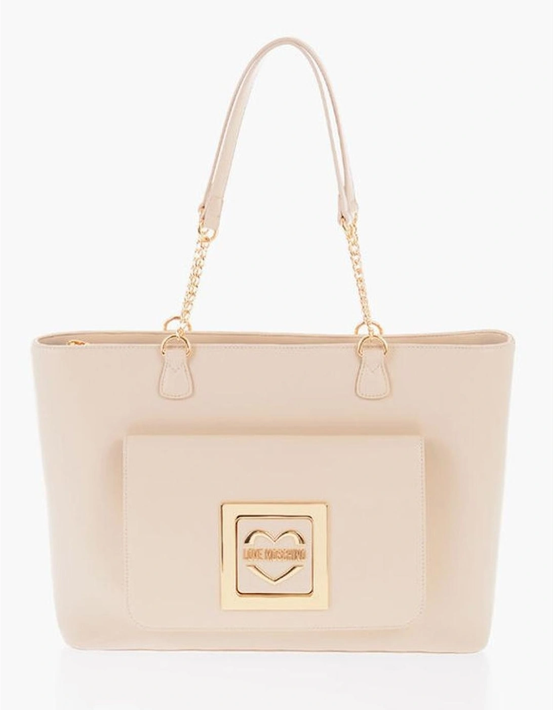 Metal Logo Shoulder Bag with External Pocket Women - Beige, 5 of 4