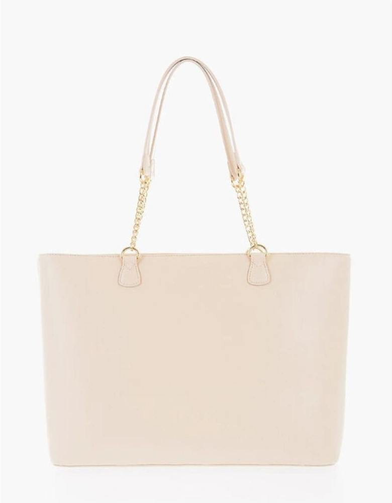 Metal Logo Shoulder Bag with External Pocket Women - Beige