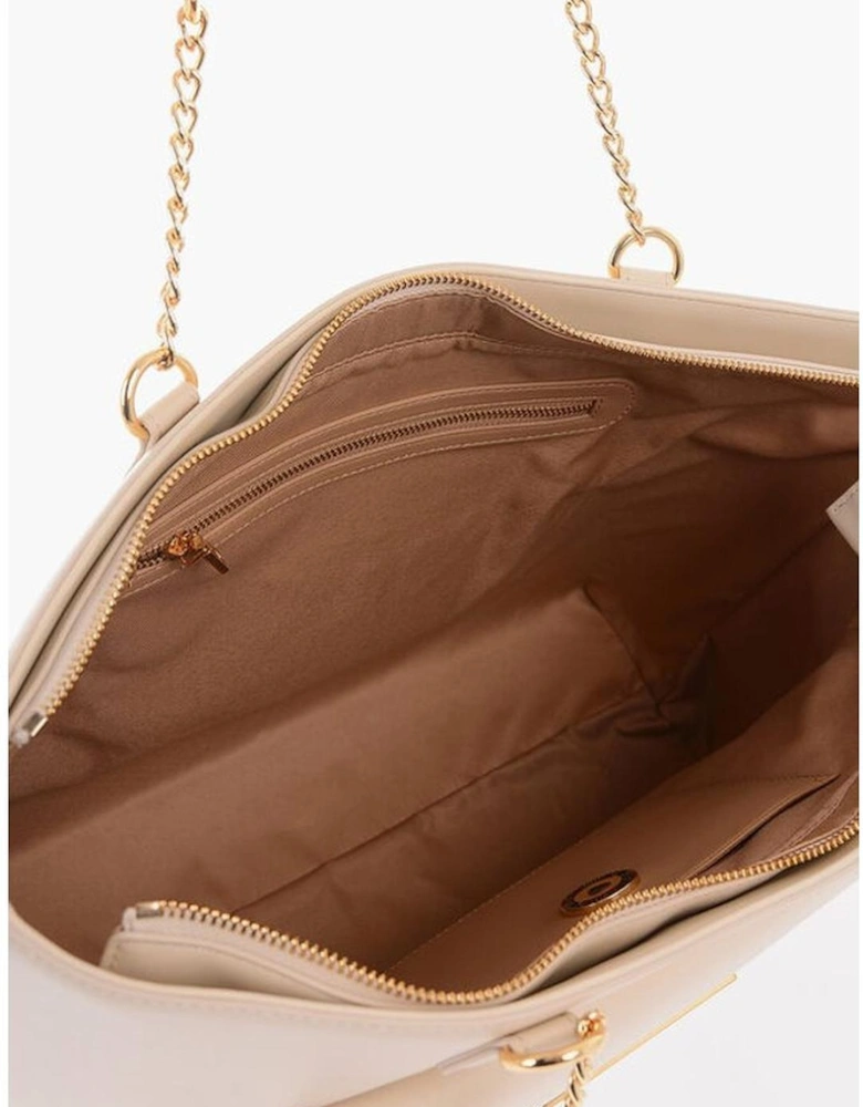 Metal Logo Shoulder Bag with External Pocket Women - Beige