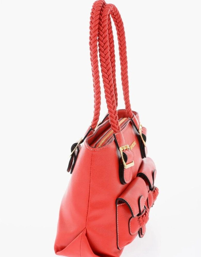 Logo Eco-Leather Shoulder Bag with External Pocket Women - Red