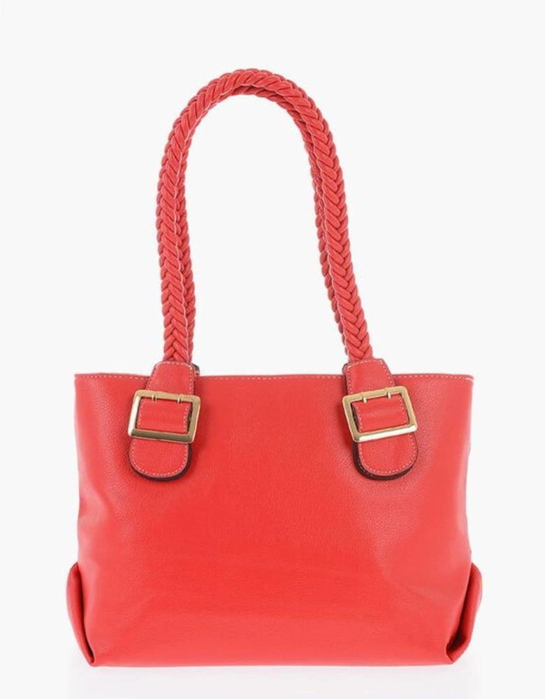 Logo Eco-Leather Shoulder Bag with External Pocket Women - Red