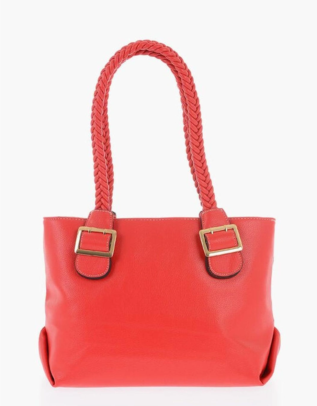Logo Eco-Leather Shoulder Bag with External Pocket Women - Red