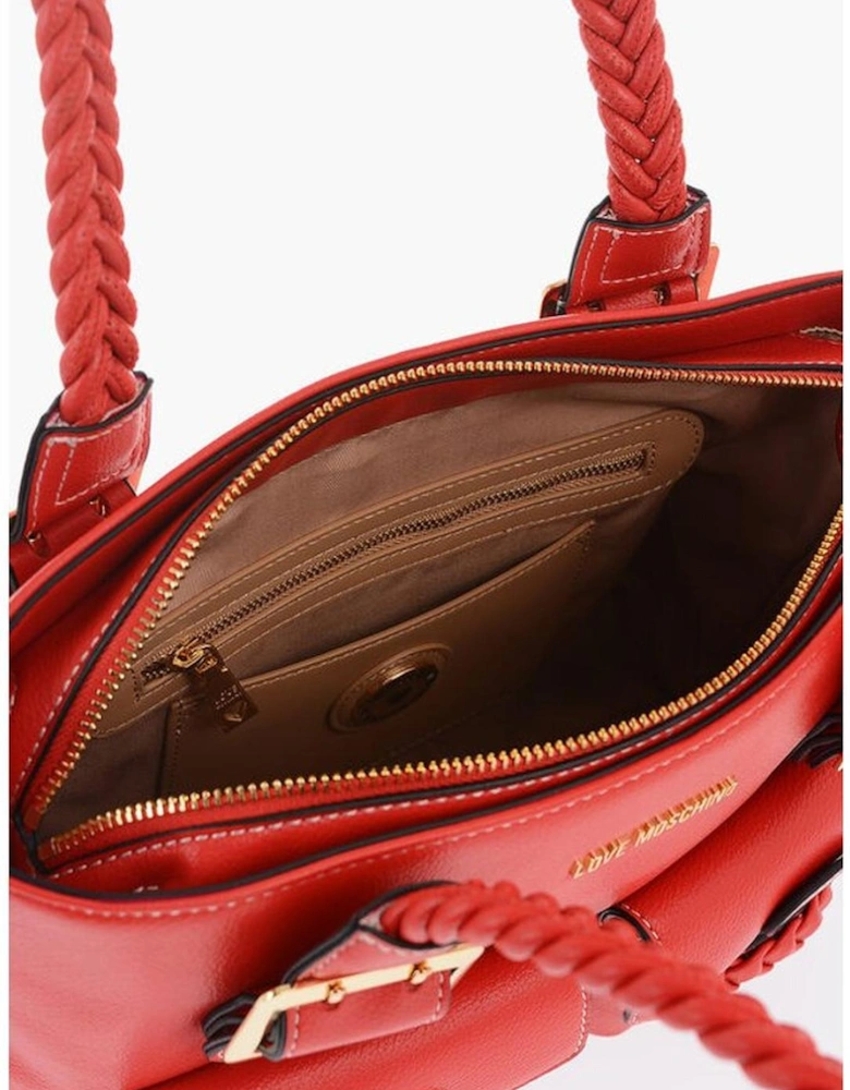 Logo Eco-Leather Shoulder Bag with External Pocket Women - Red
