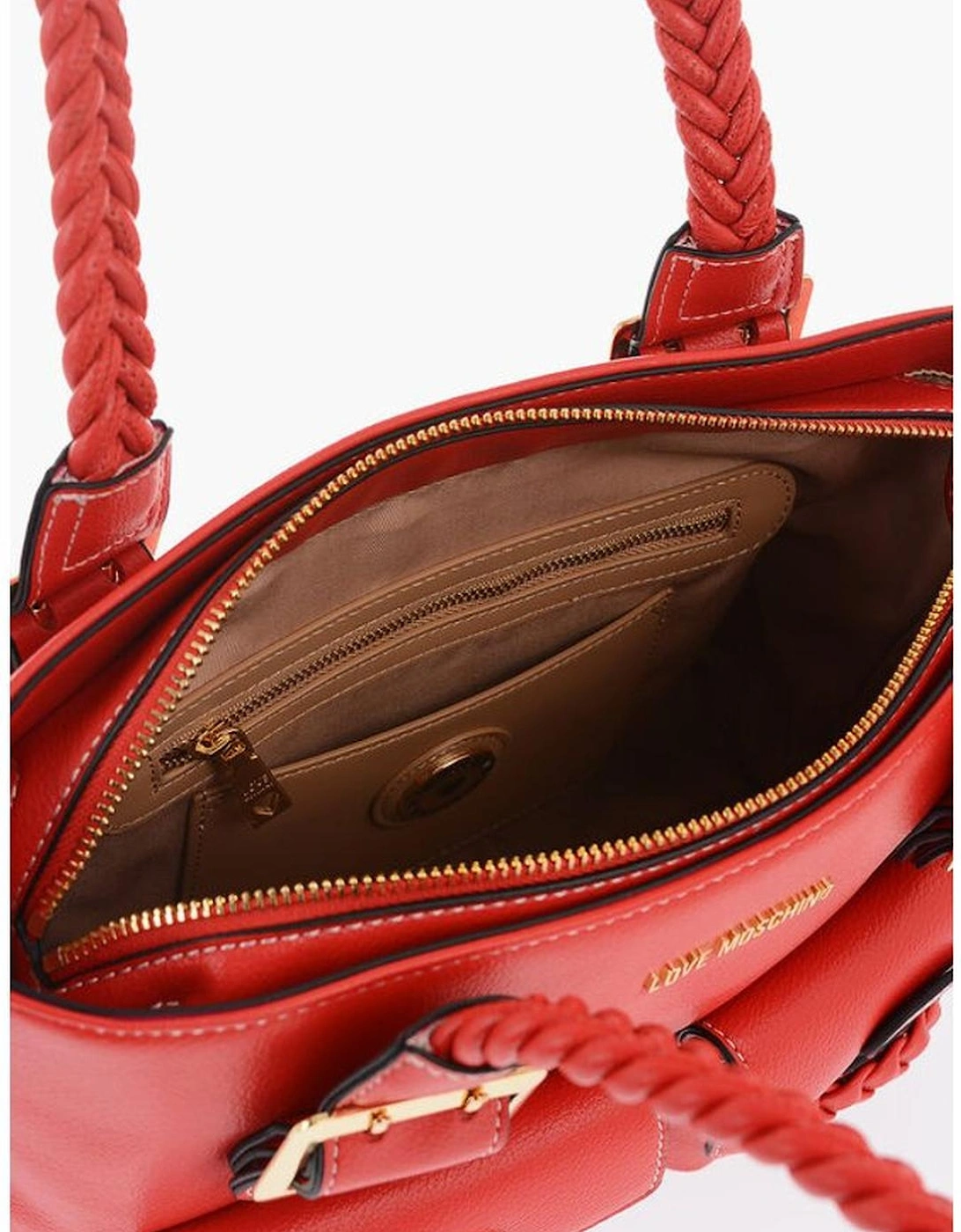 Logo Eco-Leather Shoulder Bag with External Pocket Women - Red