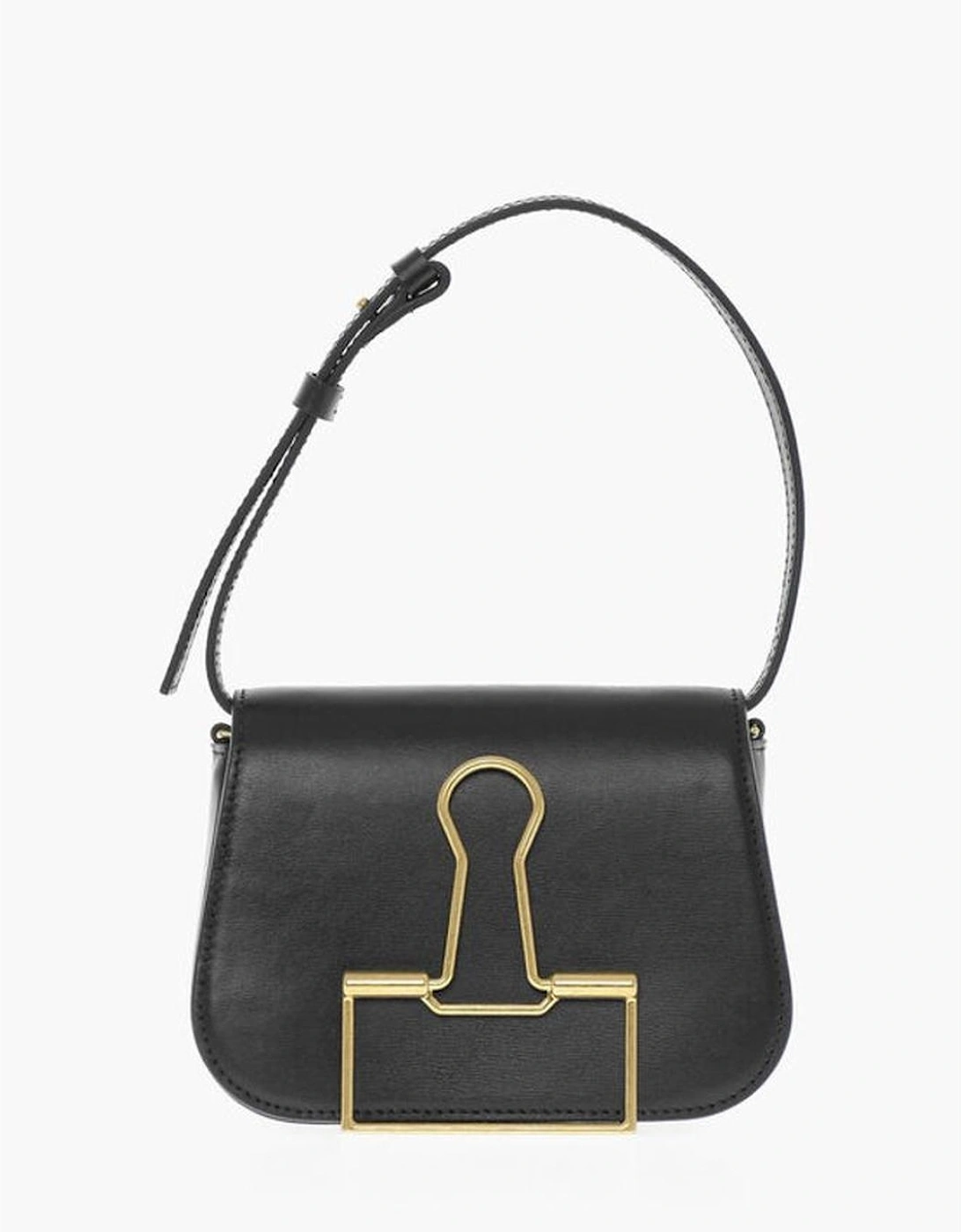 Logo Leather Handbag with Adjustable Strap Women - Black Shoulder Bags, 6 of 5