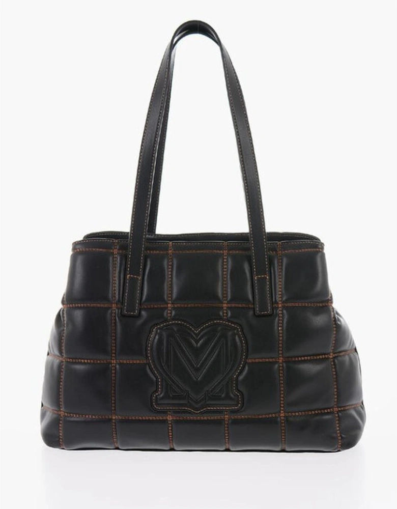 Logo Metal Shoulder Bag with Contrasting Stitching Women - Black
