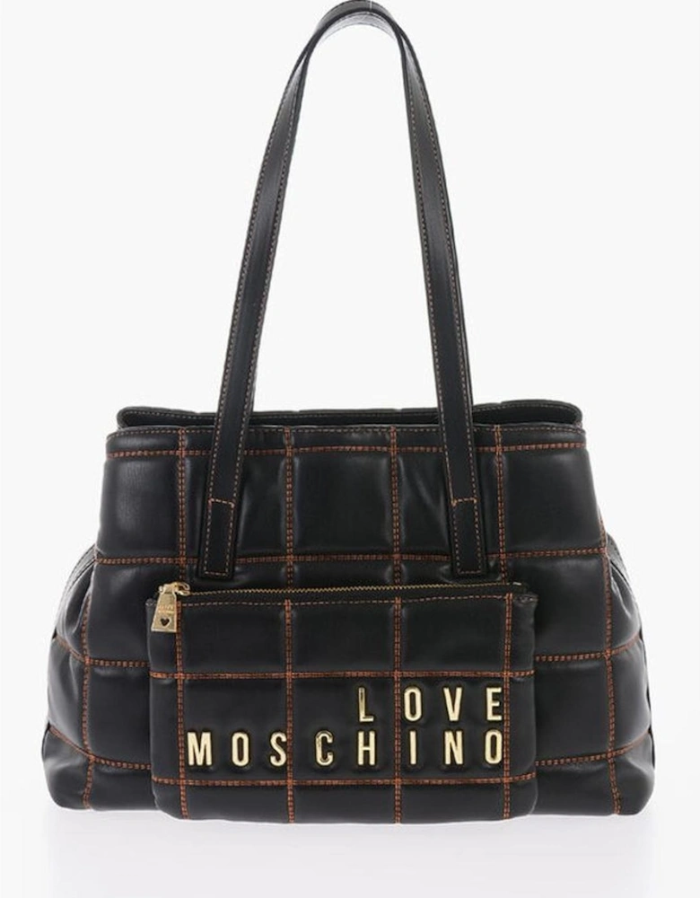 Logo Metal Shoulder Bag with Contrasting Stitching Women - Black