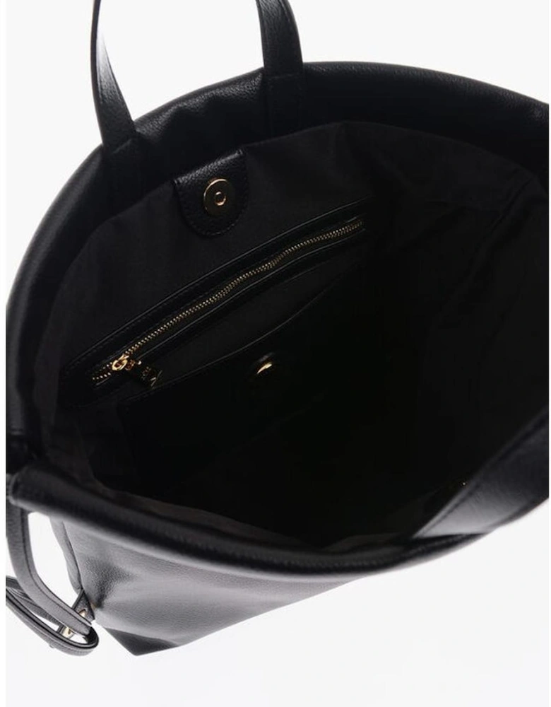 Solid Metal Logo Handbag with Double Handle Women - Black Tote Bags