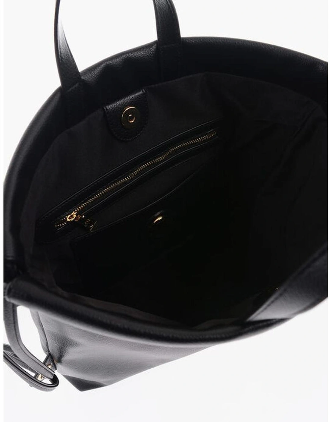 Solid Metal Logo Handbag with Double Handle Women - Black Tote Bags