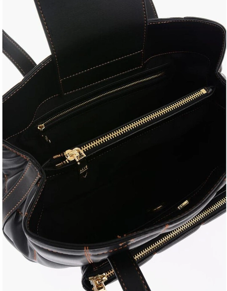 Logo Metal Shoulder Bag with Contrasting Stitching Women - Black
