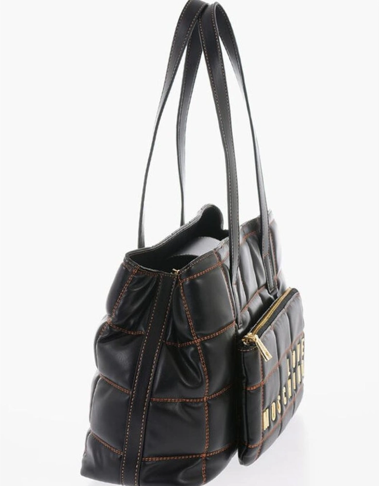 Logo Metal Shoulder Bag with Contrasting Stitching Women - Black