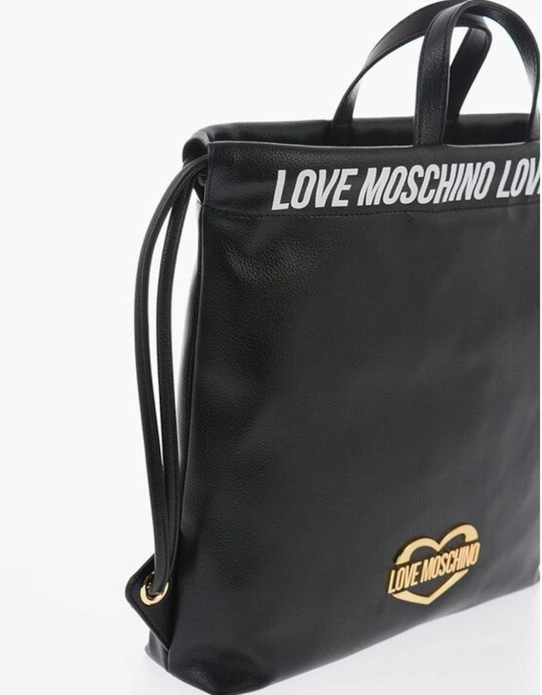 Solid Metal Logo Handbag with Double Handle Women - Black Tote Bags
