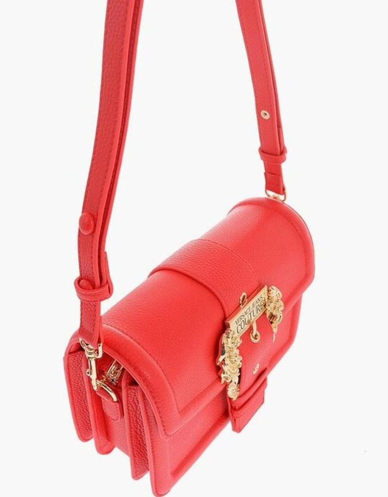 Logo Metal Eco-Leather Shoulder Bag with Adjustable Strap Women - Red