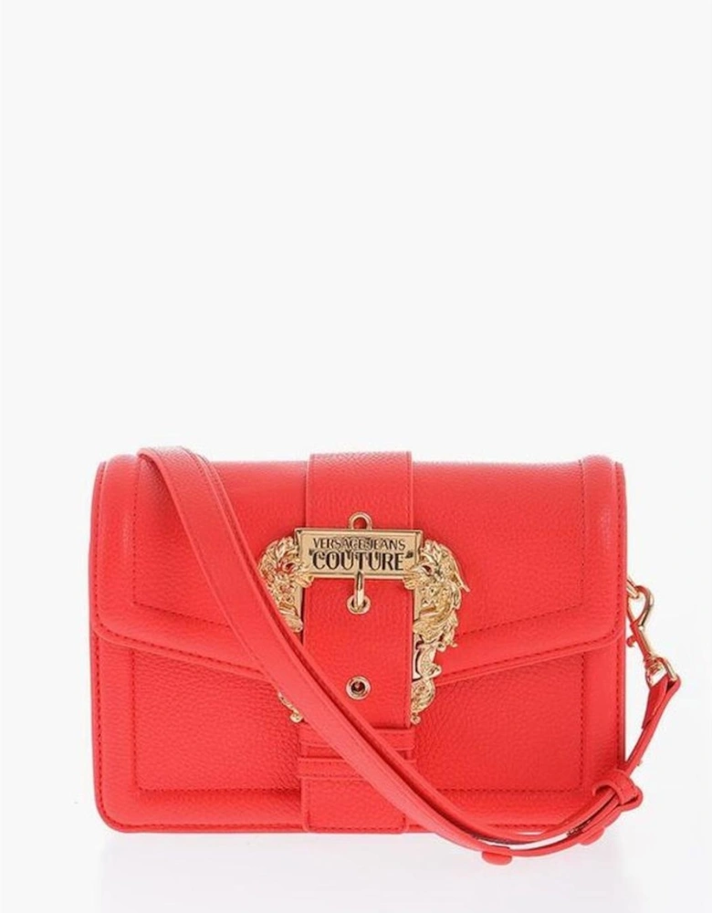 Logo Metal Eco-Leather Shoulder Bag with Adjustable Strap Women - Red
