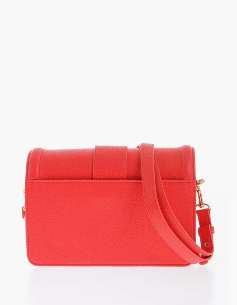 Logo Metal Eco-Leather Shoulder Bag with Adjustable Strap Women - Red