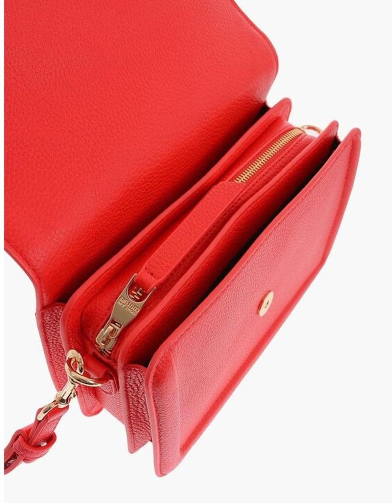 Logo Metal Eco-Leather Shoulder Bag with Adjustable Strap Women - Red