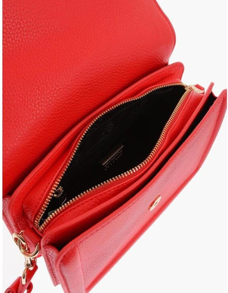 Logo Metal Eco-Leather Shoulder Bag with Adjustable Strap Women - Red