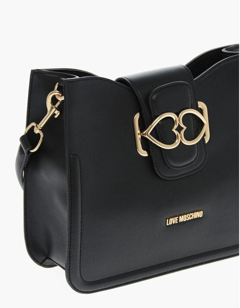 Eco-Leather Shoulder Bag with Removable Strap Women - Black