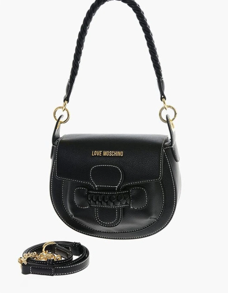Logo Eco-Leather Shoulder Bag with Adjustable Strap Women - Black