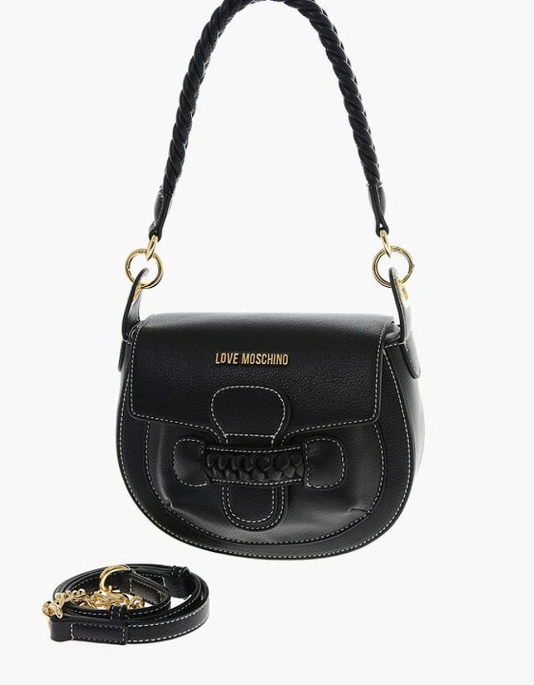 Logo Eco-Leather Shoulder Bag with Adjustable Strap Women - Black