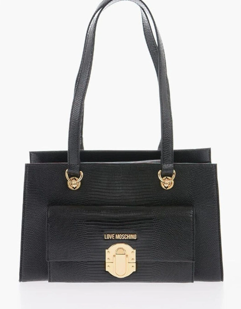 Logo Embellished Eco-Leather Shoulder Bag Women - Black