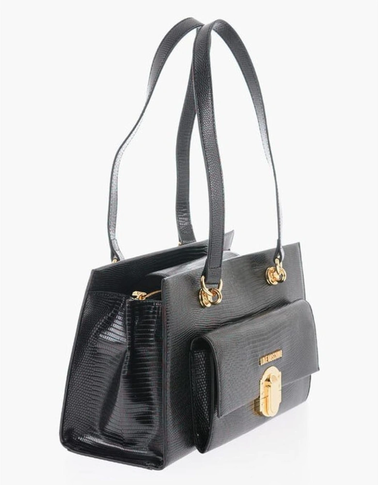 Logo Embellished Eco-Leather Shoulder Bag Women - Black