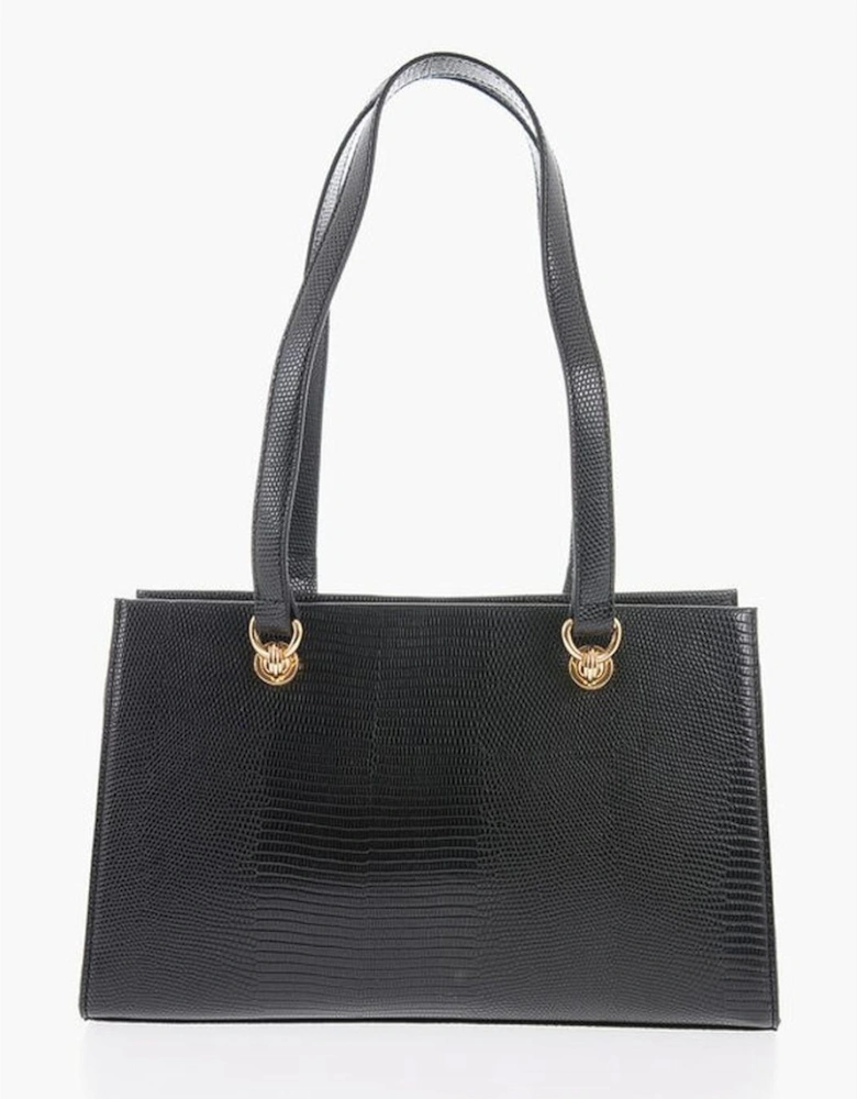 Logo Embellished Eco-Leather Shoulder Bag Women - Black