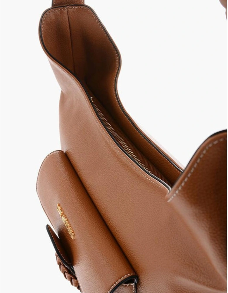 Eco-Leather Shoulder Bag with Logo and Pockets Women - Brown