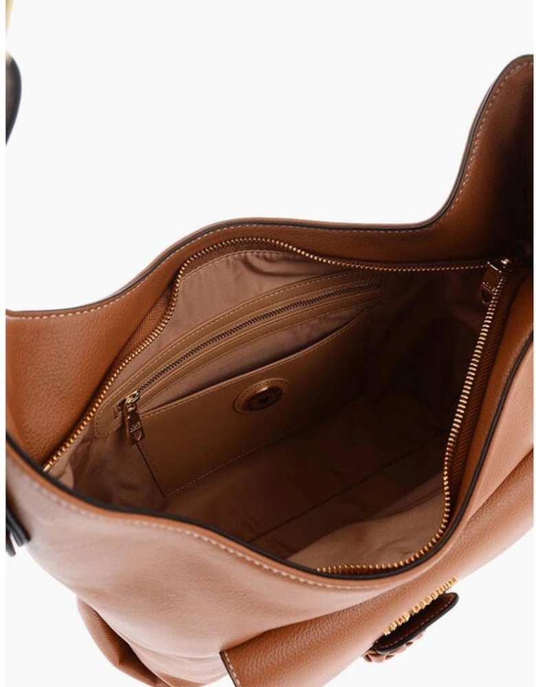 Eco-Leather Shoulder Bag with Logo and Pockets Women - Brown