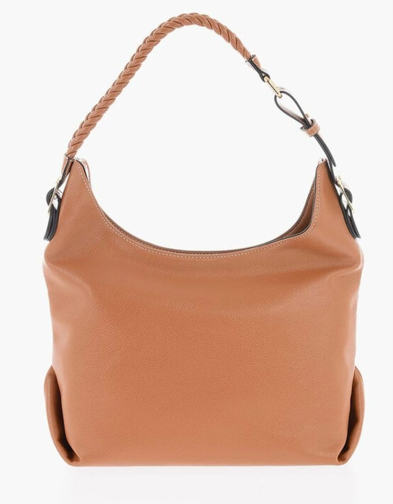 Eco-Leather Shoulder Bag with Logo and Pockets Women - Brown
