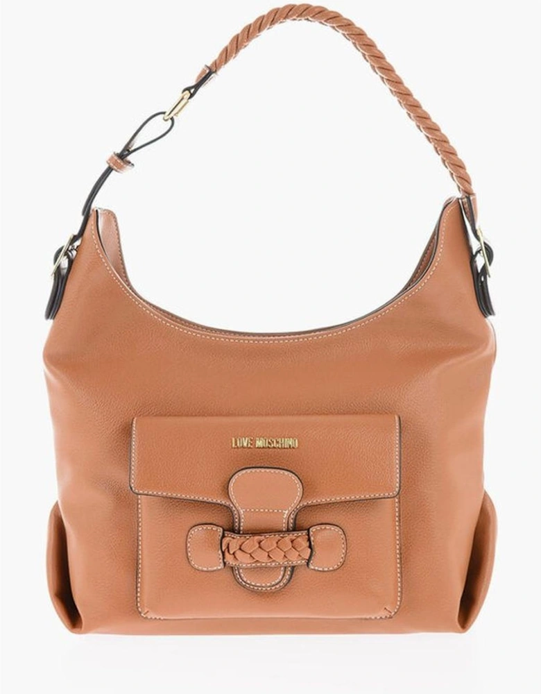 Eco-Leather Shoulder Bag with Logo and Pockets Women - Brown
