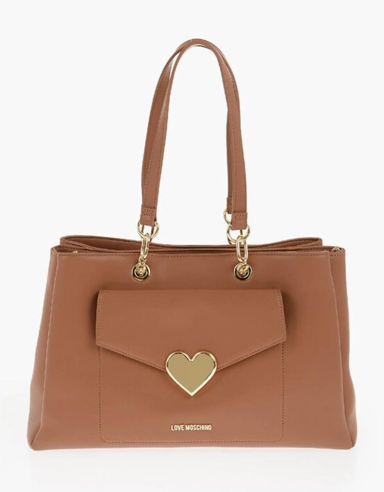 Eco-Leather Shoulder Bag with Double Handle Women - Brown