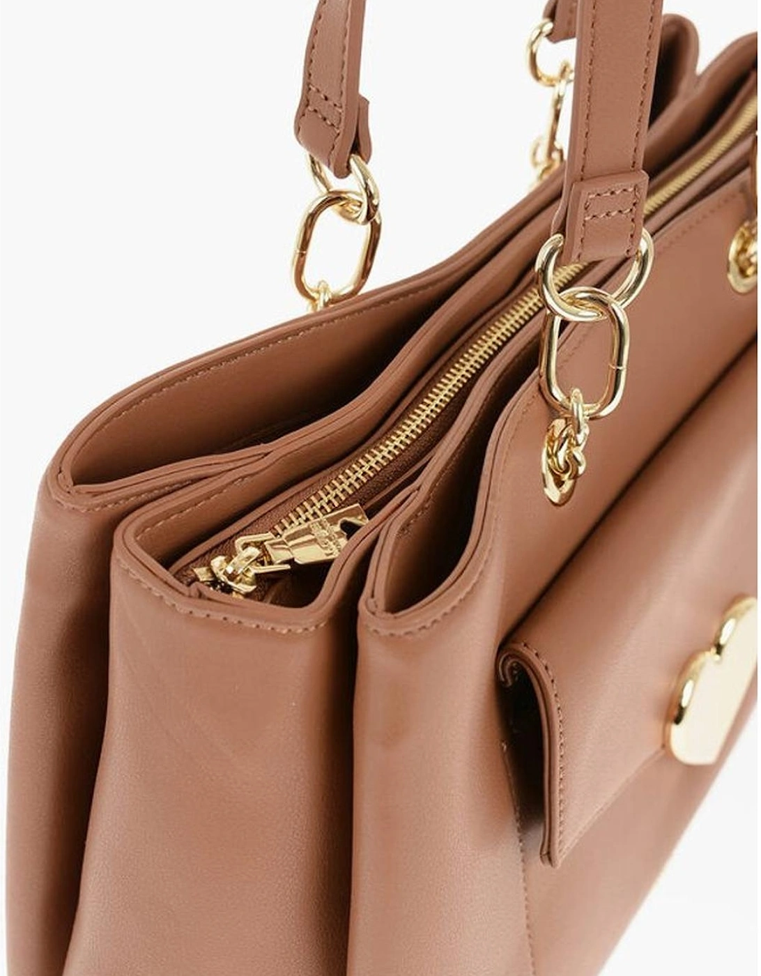 Eco-Leather Shoulder Bag with Double Handle Women - Brown