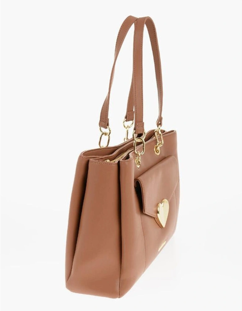 Eco-Leather Shoulder Bag with Double Handle Women - Brown