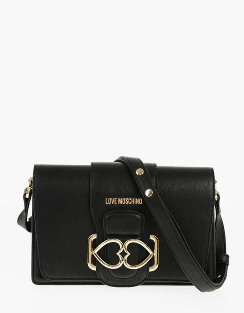 Logo Snap Button Eco-Leather Shoulder Bag Women - Black