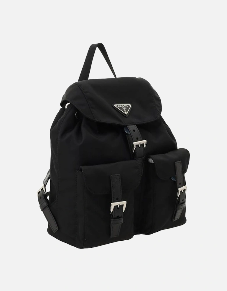 Re-Nylon Backpack with Front Patch Pockets Women - Black