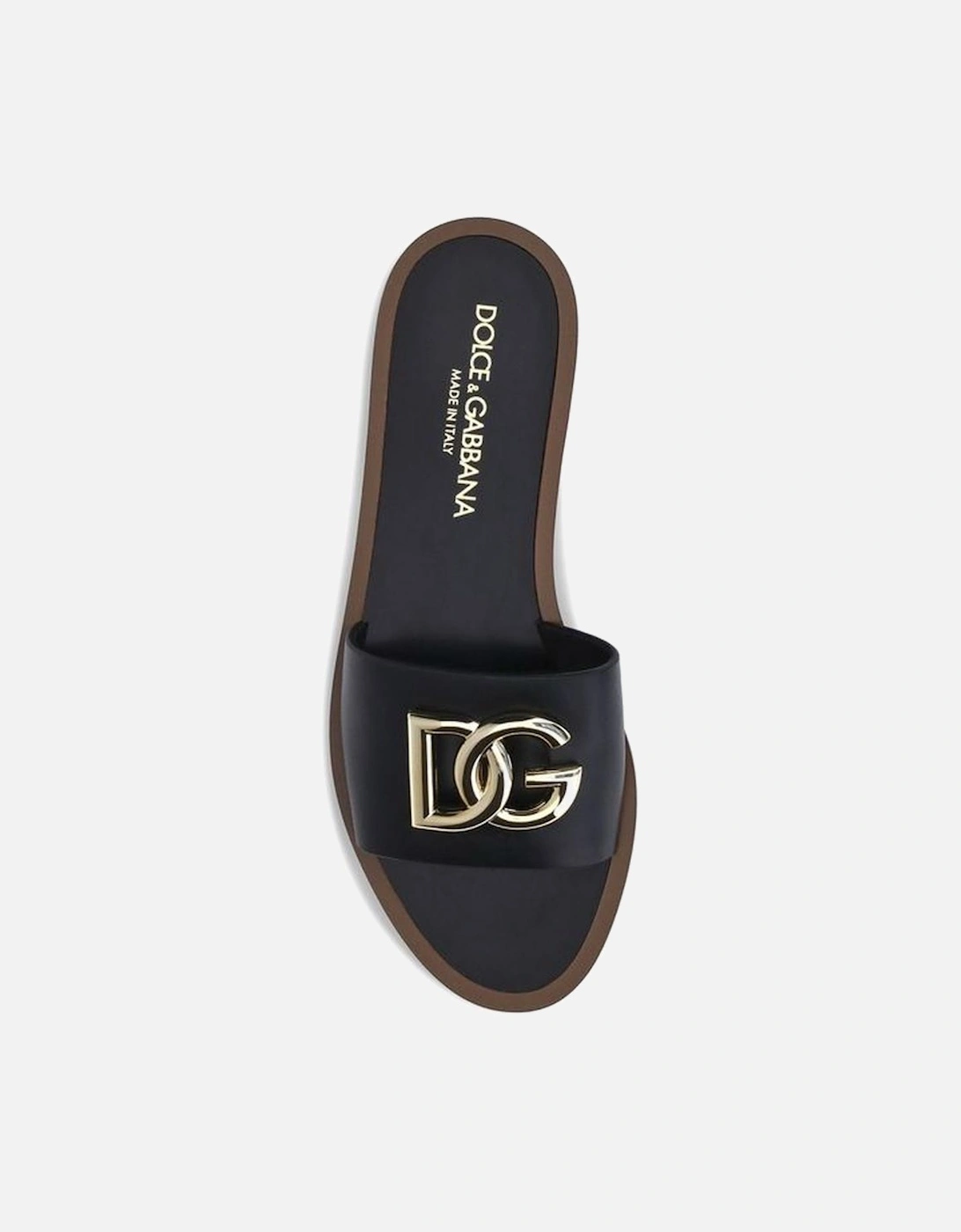 Leather Slide Sandals with Logo Plaque Women - Black