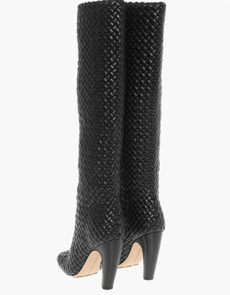 Pull-On Leather Sole Covered Heels Women - Black Boots