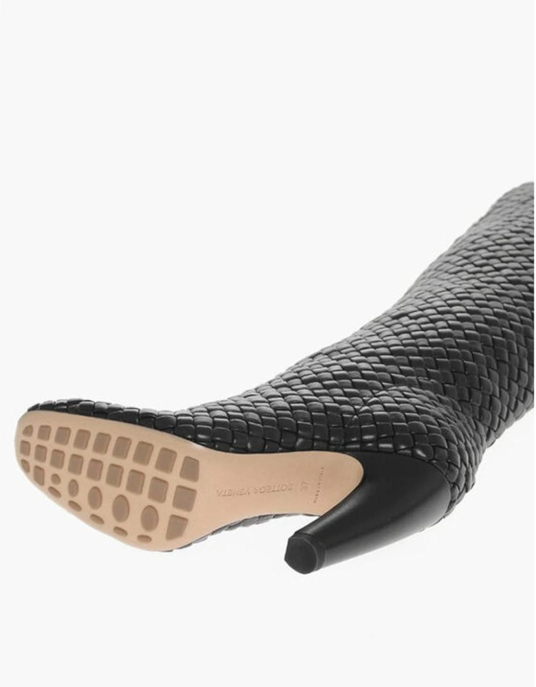 Pull-On Leather Sole Covered Heels Women - Black Boots