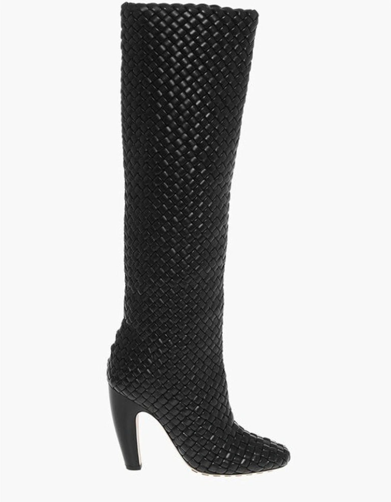 Pull-On Leather Sole Covered Heels Women - Black Boots