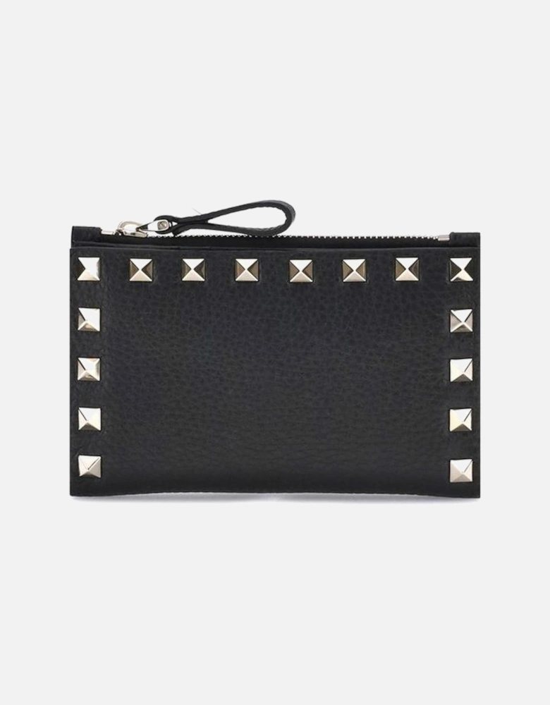 Rockstud Leather Bifold Wallet with Studs Women - Black
