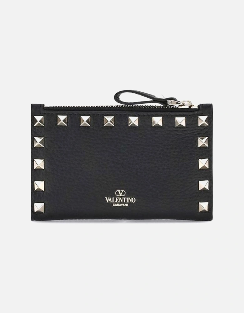 Rockstud Leather Bifold Wallet with Studs Women - Black