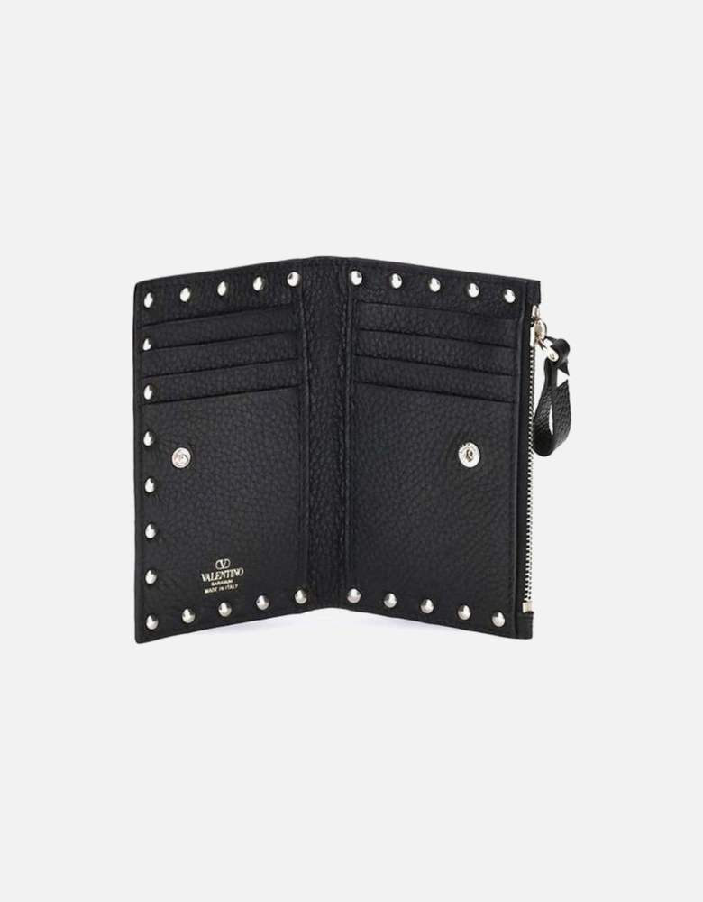 Rockstud Leather Bifold Wallet with Studs Women - Black