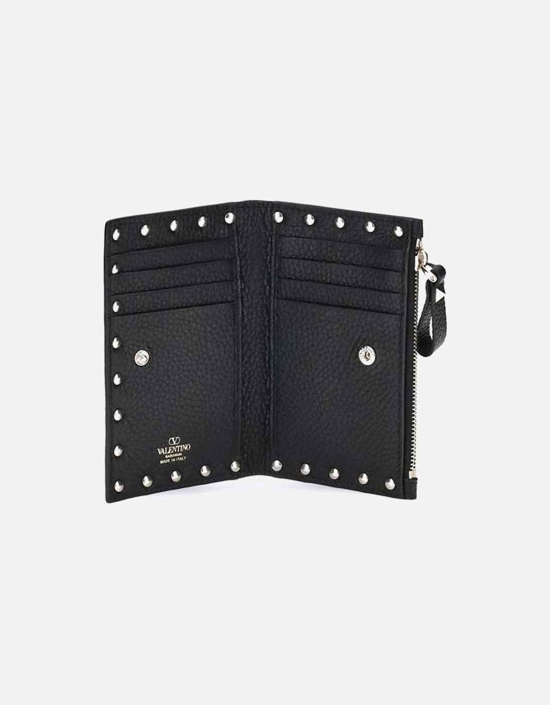Rockstud Leather Bifold Wallet with Studs Women - Black