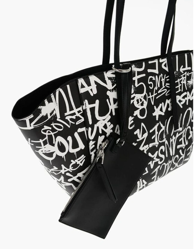 Logo Print Snap Button Shoulder Bag Women - Black And White