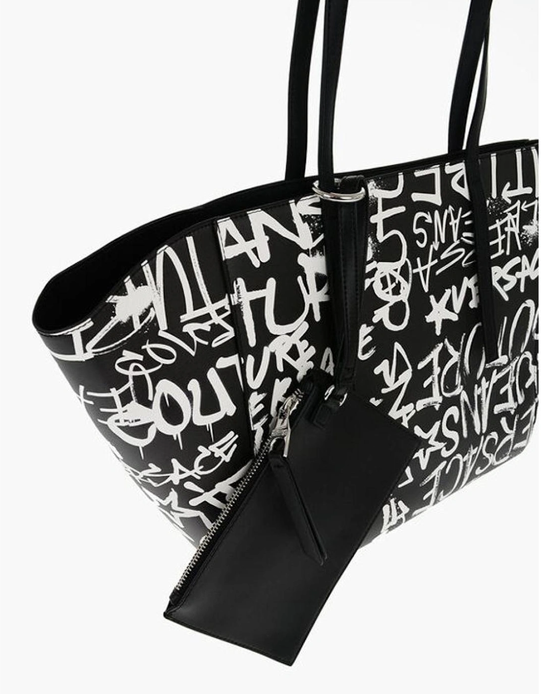 Logo Print Snap Button Shoulder Bag Women - Black And White