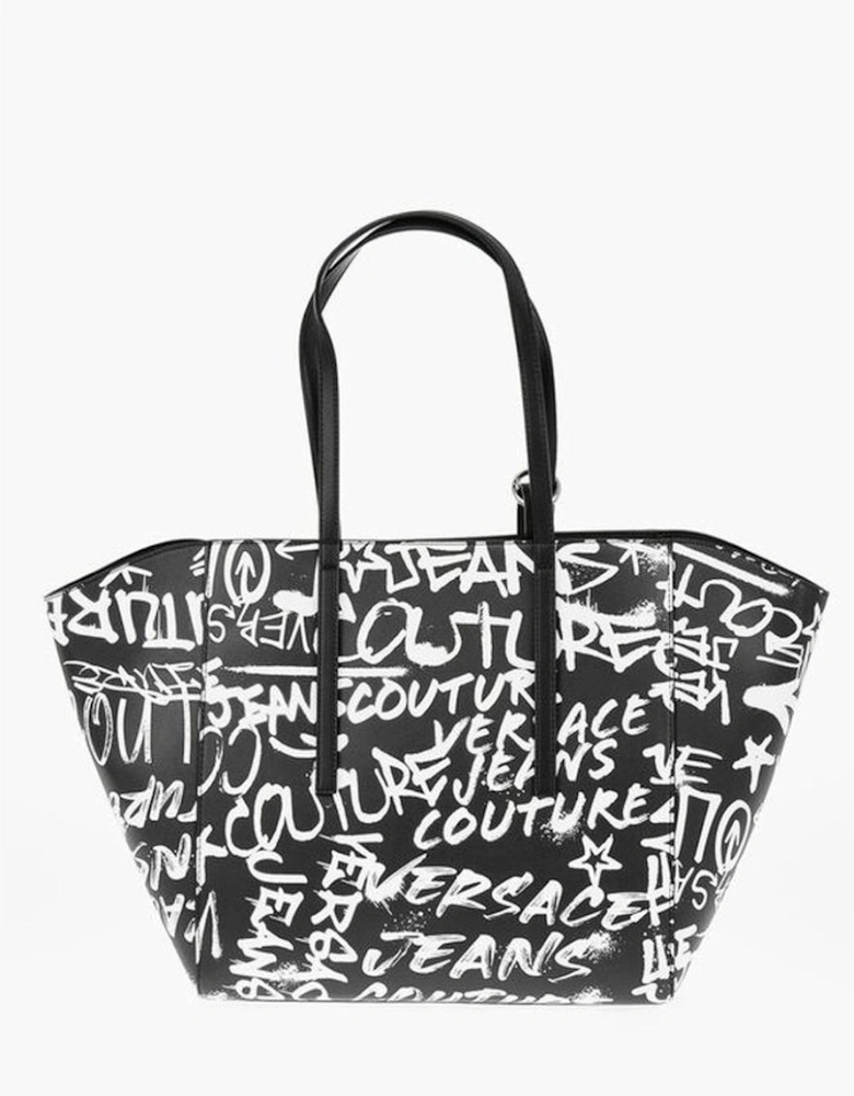 Logo Print Snap Button Shoulder Bag Women - Black And White