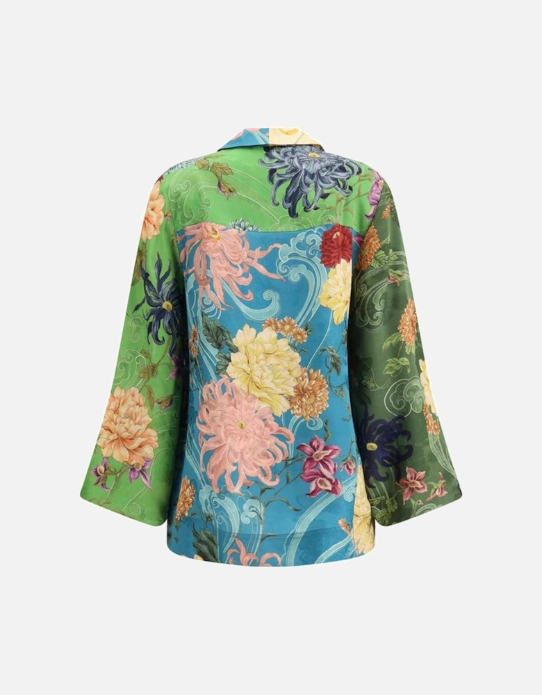 Floral Silk Avery Shirt with Lapel and Buttons Women - Multicolor